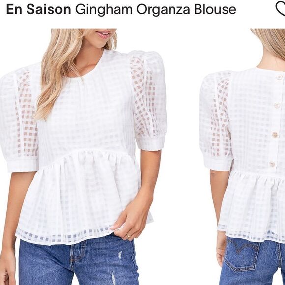 En Saison Tops - En Saison Gingham Organza Blouse Small white